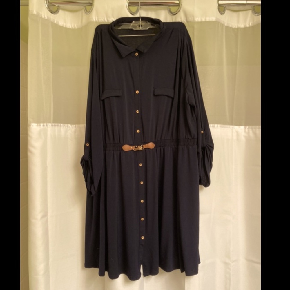 Always Indigo 3/4 length Navy Button Dress